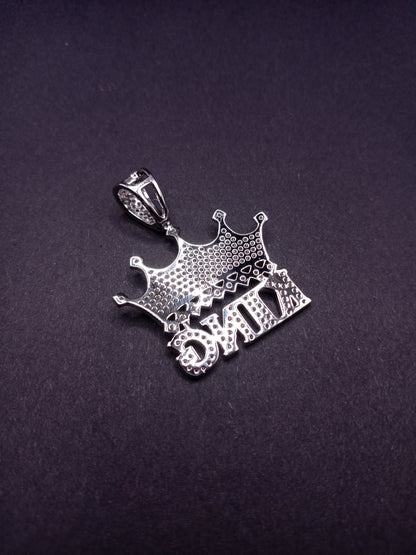 925 Sterling Silver CZ Crown King Pendant - SLP00346