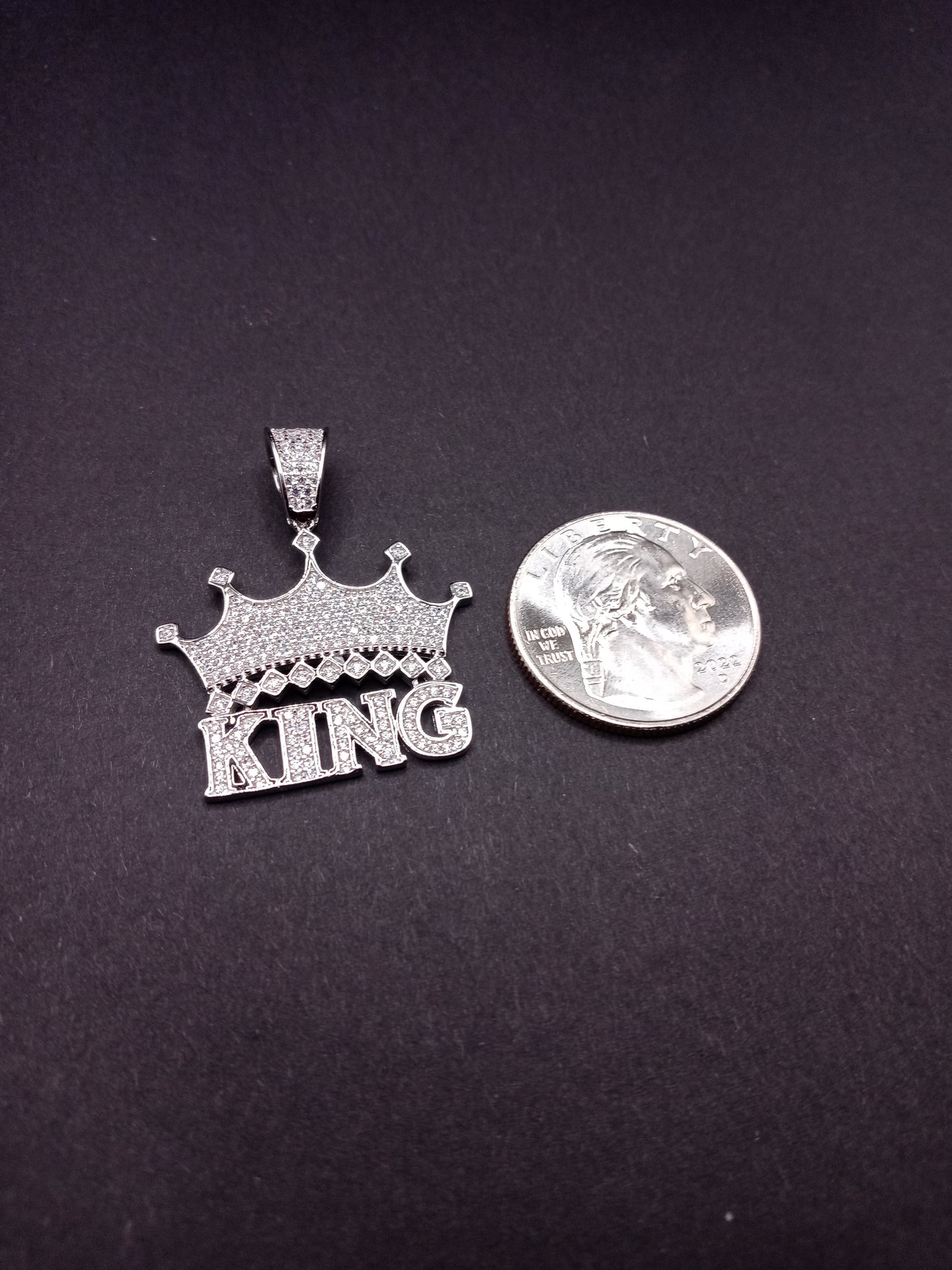 925 Sterling Silver CZ Crown King Pendant - SLP00346