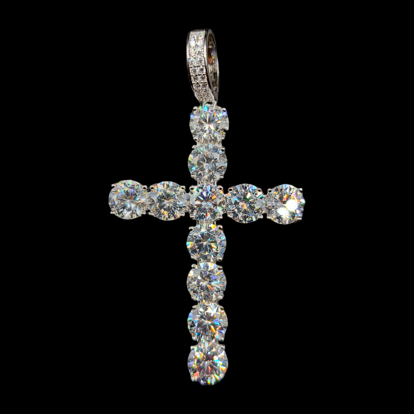 925 Sterling Silver CZ Large Bubble Cross Pendant - SLP00327