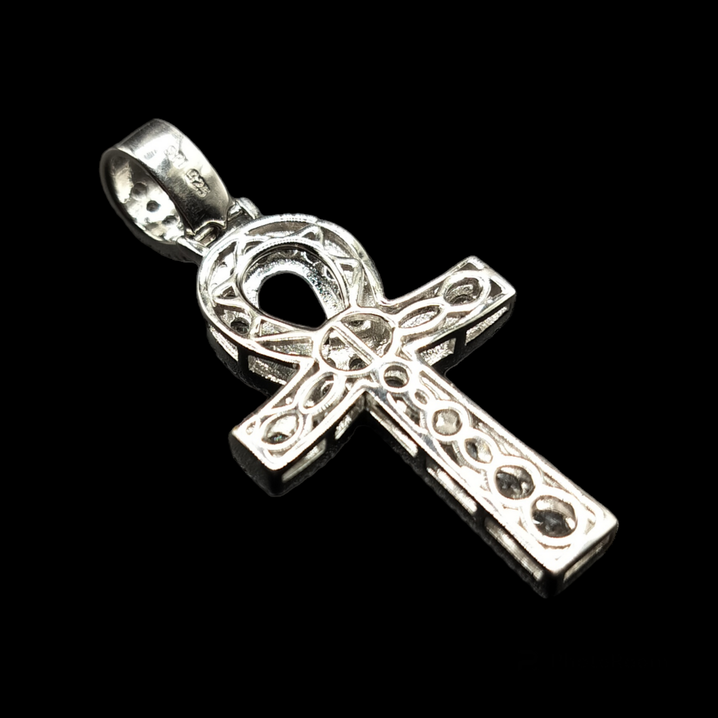 925 Sterling Silver CZ Ankh Cross Pendant - SLP00107