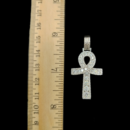 925 Sterling Silver CZ Ankh Cross Pendant - SLP00107