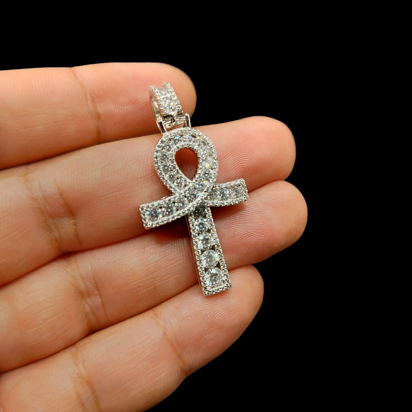 925 Sterling Silver CZ Ankh Cross Pendant - SLP00107