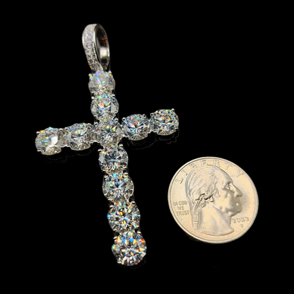 925 Sterling Silver CZ Large Bubble Cross Pendant - SLP00327