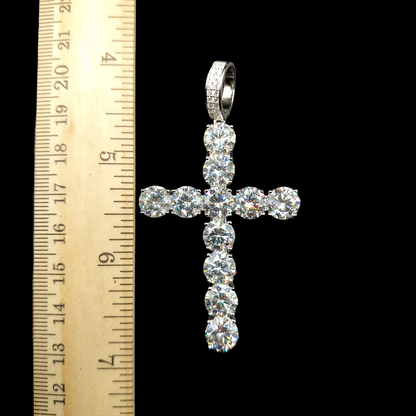 925 Sterling Silver CZ Large Bubble Cross Pendant - SLP00327