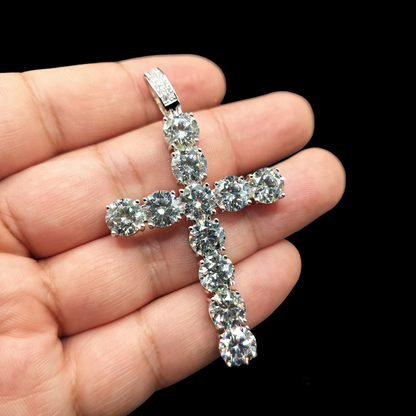 925 Sterling Silver CZ Large Bubble Cross Pendant - SLP00327