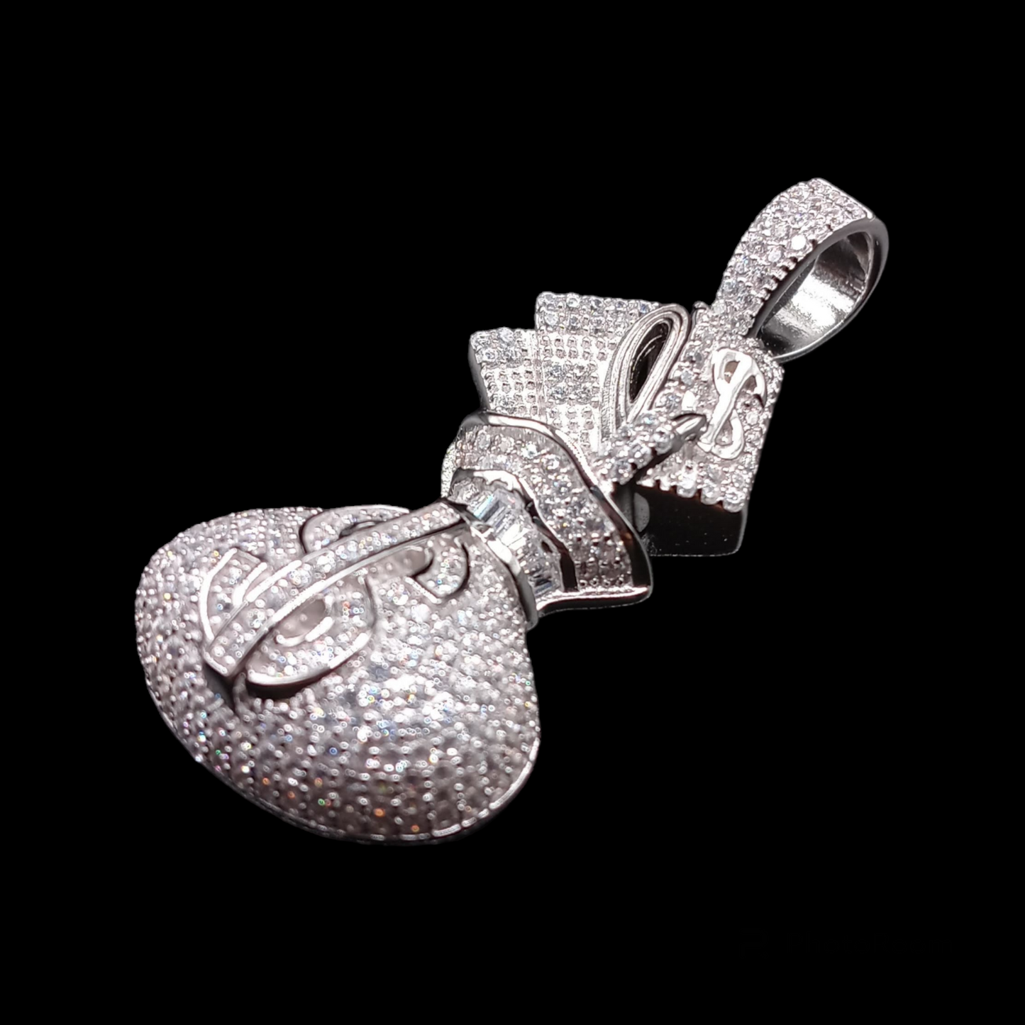 925 Sterling Silver CZ Money Bag Pendant