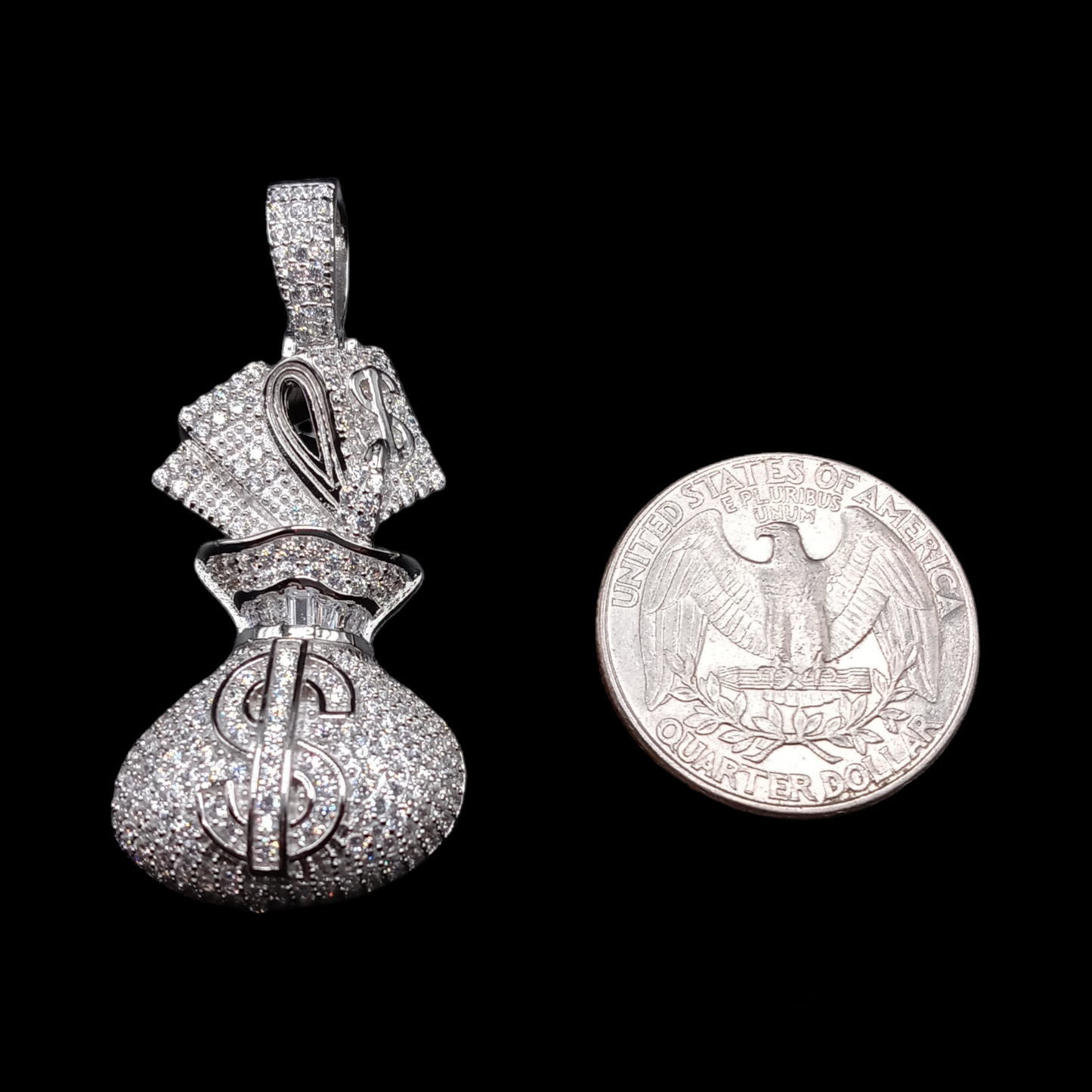 925 Sterling Silver CZ Money Bag Pendant