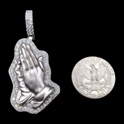 925 Sterling Silver CZ Praying Hands Pendant