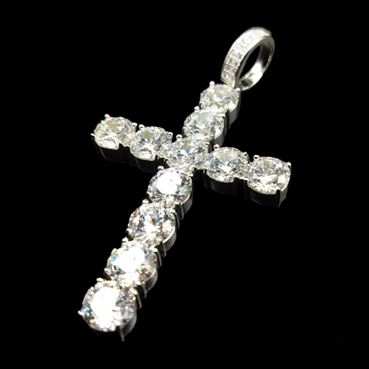 925 Sterling Silver CZ Large Bubble Cross Pendant - SLP00327