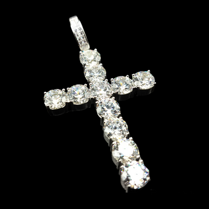 925 Sterling Silver CZ Large Bubble Cross Pendant - SLP00327