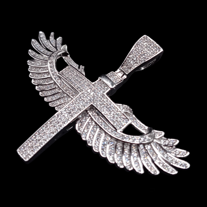 925 Sterling Silver CZ Angel Wing Cross Pendant - SLP00042