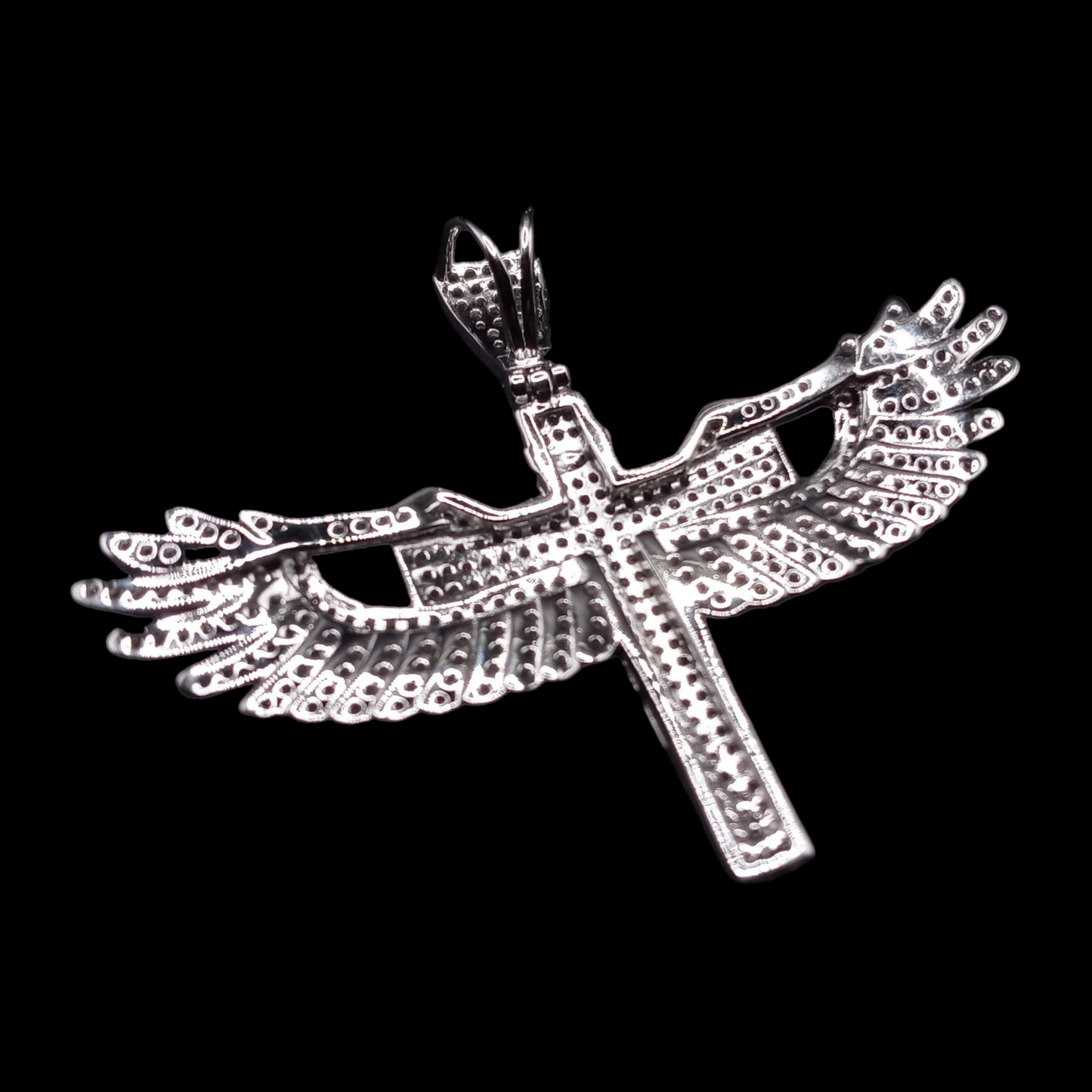 925 Sterling Silver CZ Angel Wing Cross Pendant - SLP00042