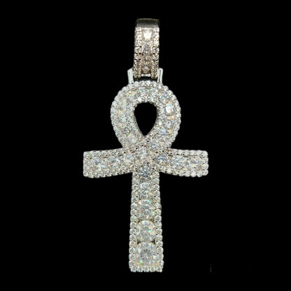 925 Sterling Silver CZ Ankh Cross Pendant - SLP00107