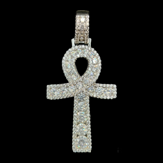 925 Sterling Silver CZ Ankh Cross Pendant - SLP00107