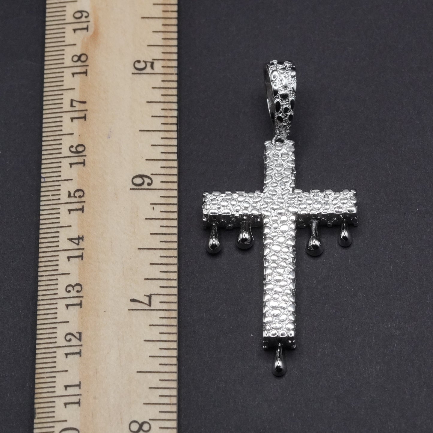 925 Sterling Silver Dripping Nugget Cross Pendant