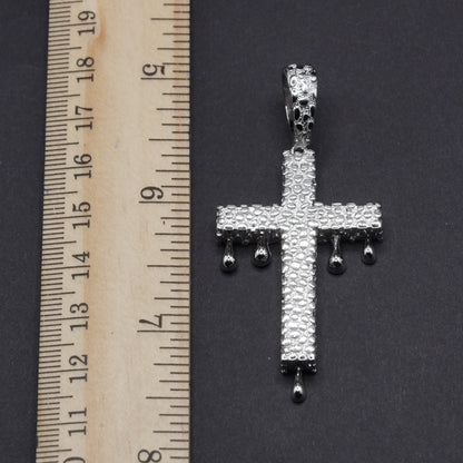 925 Sterling Silver Dripping Nugget Cross Pendant