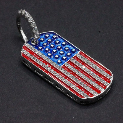 925 Sterling Silver American Flag Dog Tag Pendant - SLP00064