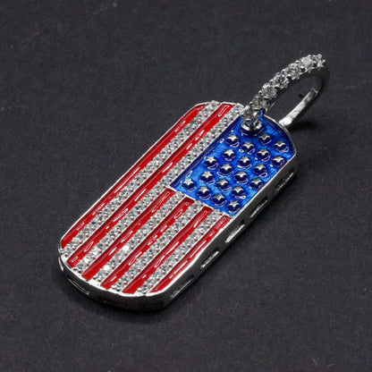 925 Sterling Silver American Flag Dog Tag Pendant - SLP00064