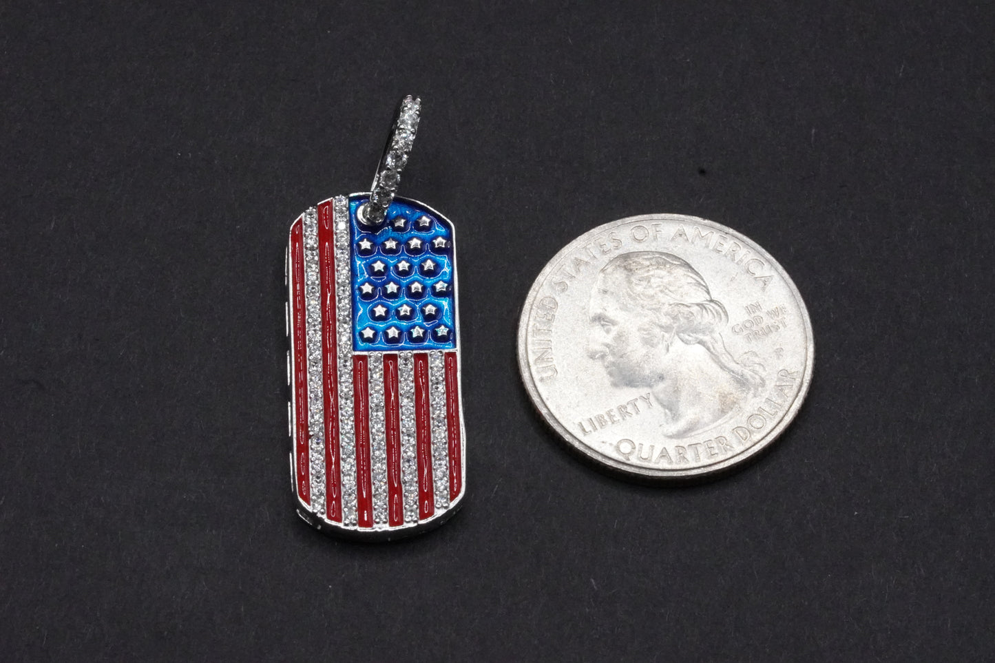 925 Sterling Silver American Flag Dog Tag Pendant - SLP00064