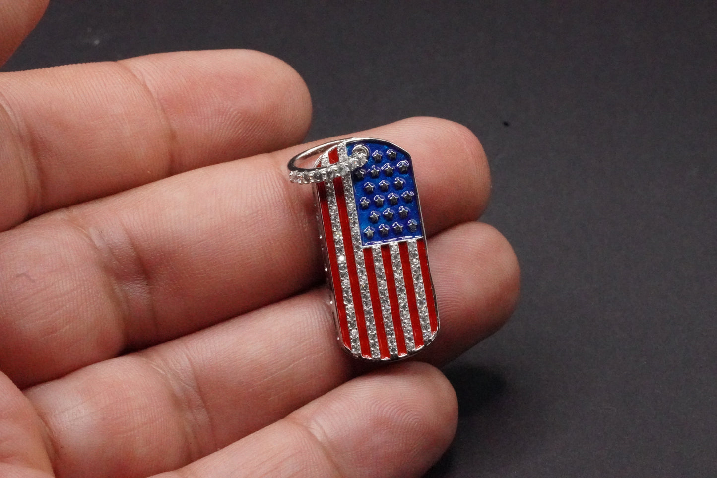 925 Sterling Silver American Flag Dog Tag Pendant - SLP00064