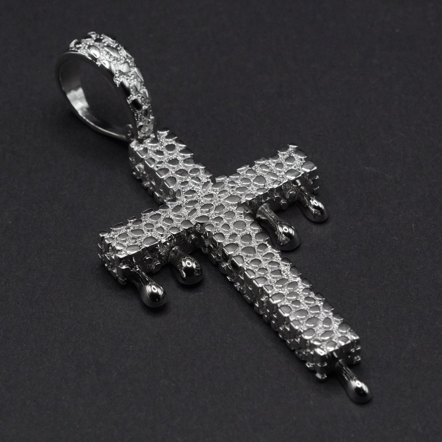 925 Sterling Silver Dripping Nugget Cross Pendant