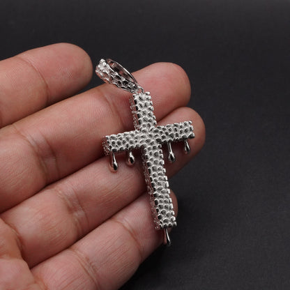 925 Sterling Silver Dripping Nugget Cross Pendant