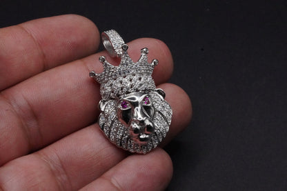 925 Sterling Silver Crown Lion Pendant - GMP00076