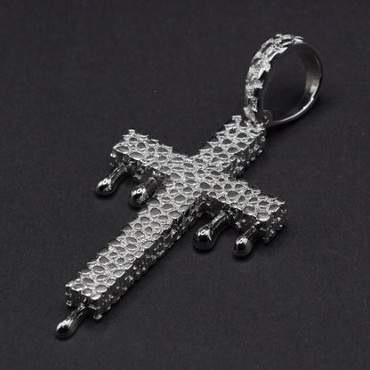 925 Sterling Silver Dripping Nugget Cross Pendant