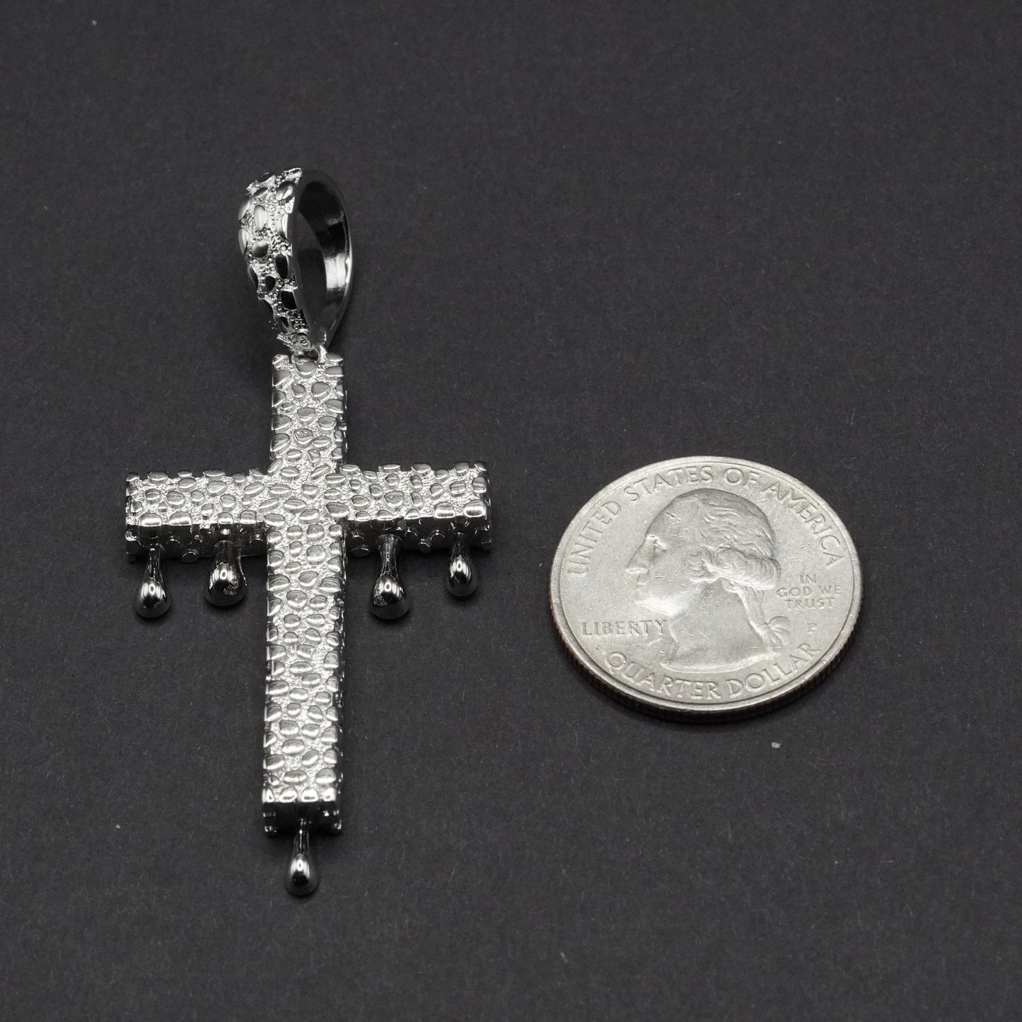 925 Sterling Silver Dripping Nugget Cross Pendant