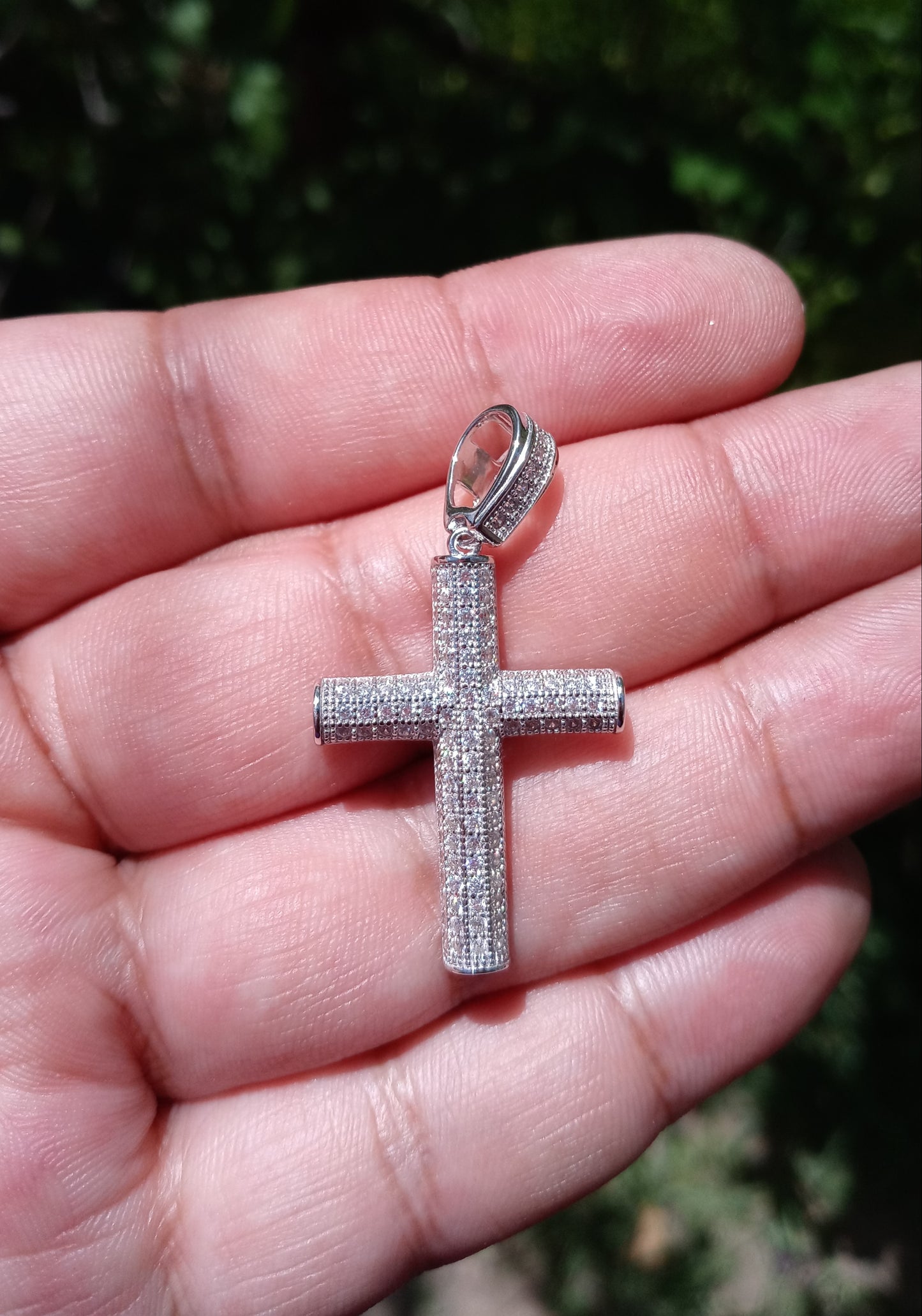 925 Sterling Silver CZ Tube Cross