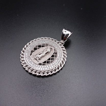 925 Sterling Silver CZ Disc Lady of Guadalupe Pendant