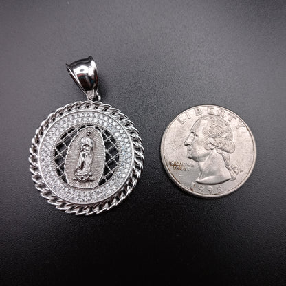 925 Sterling Silver CZ Disc Lady of Guadalupe Pendant