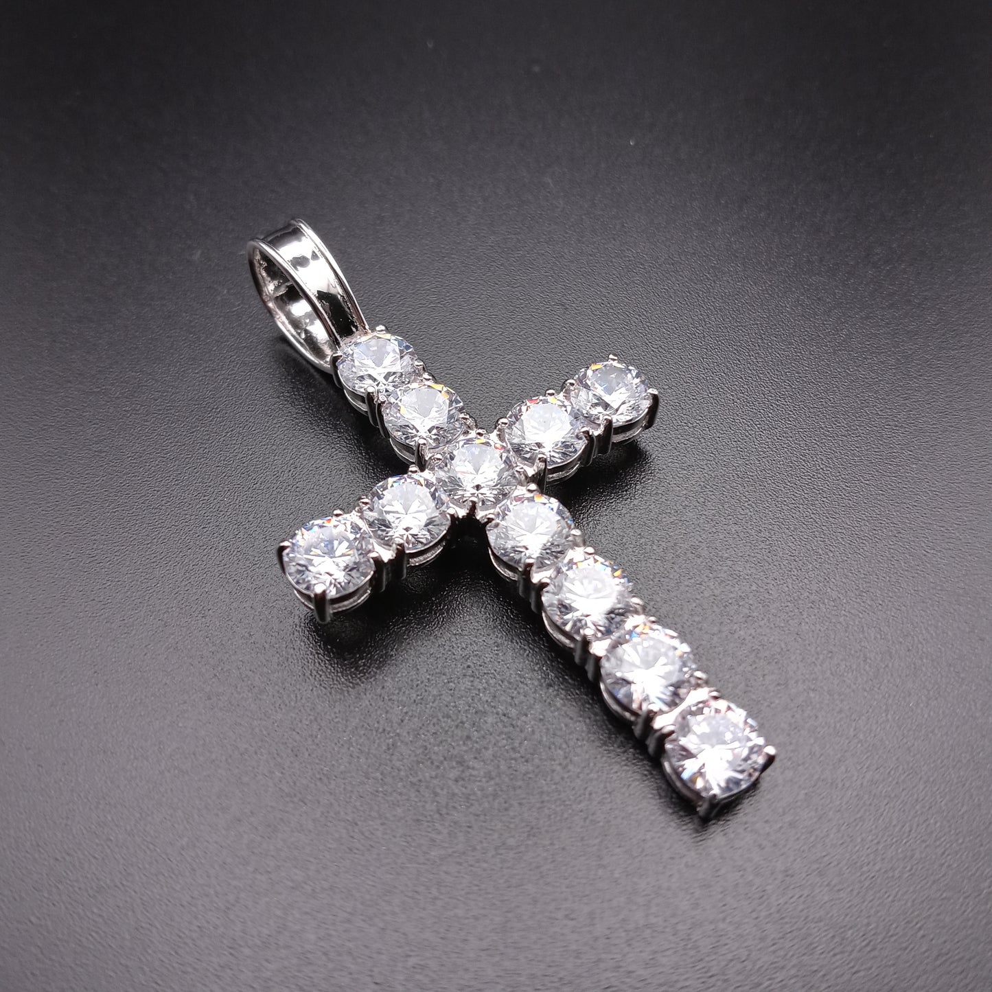 925 Sterling Silver CZ Small Bubble Cross Pendant