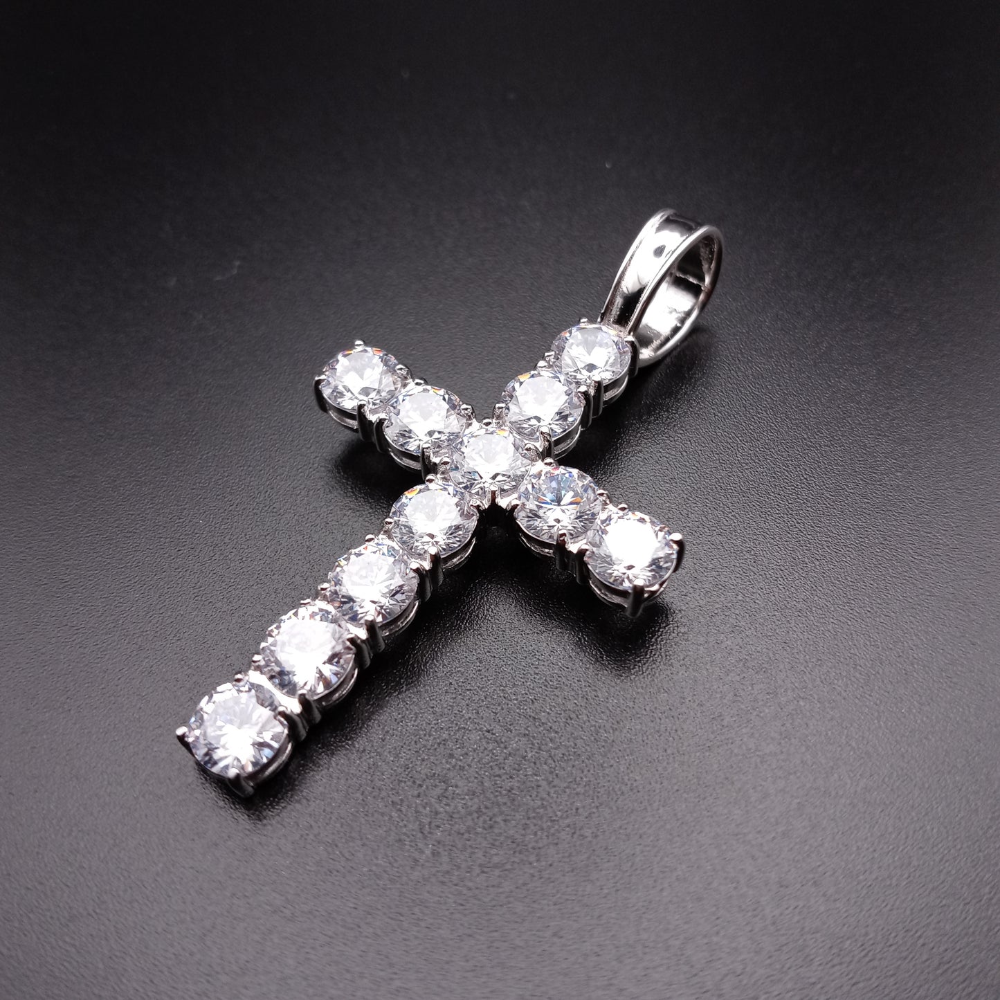 925 Sterling Silver CZ Small Bubble Cross Pendant