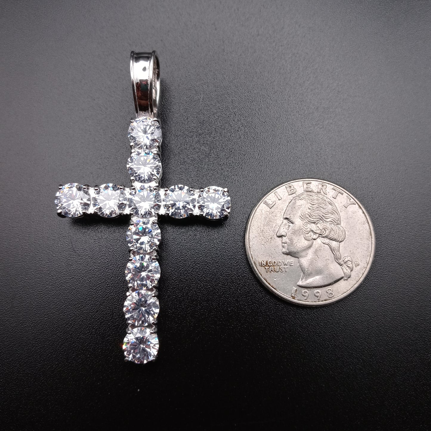 925 Sterling Silver CZ Small Bubble Cross Pendant