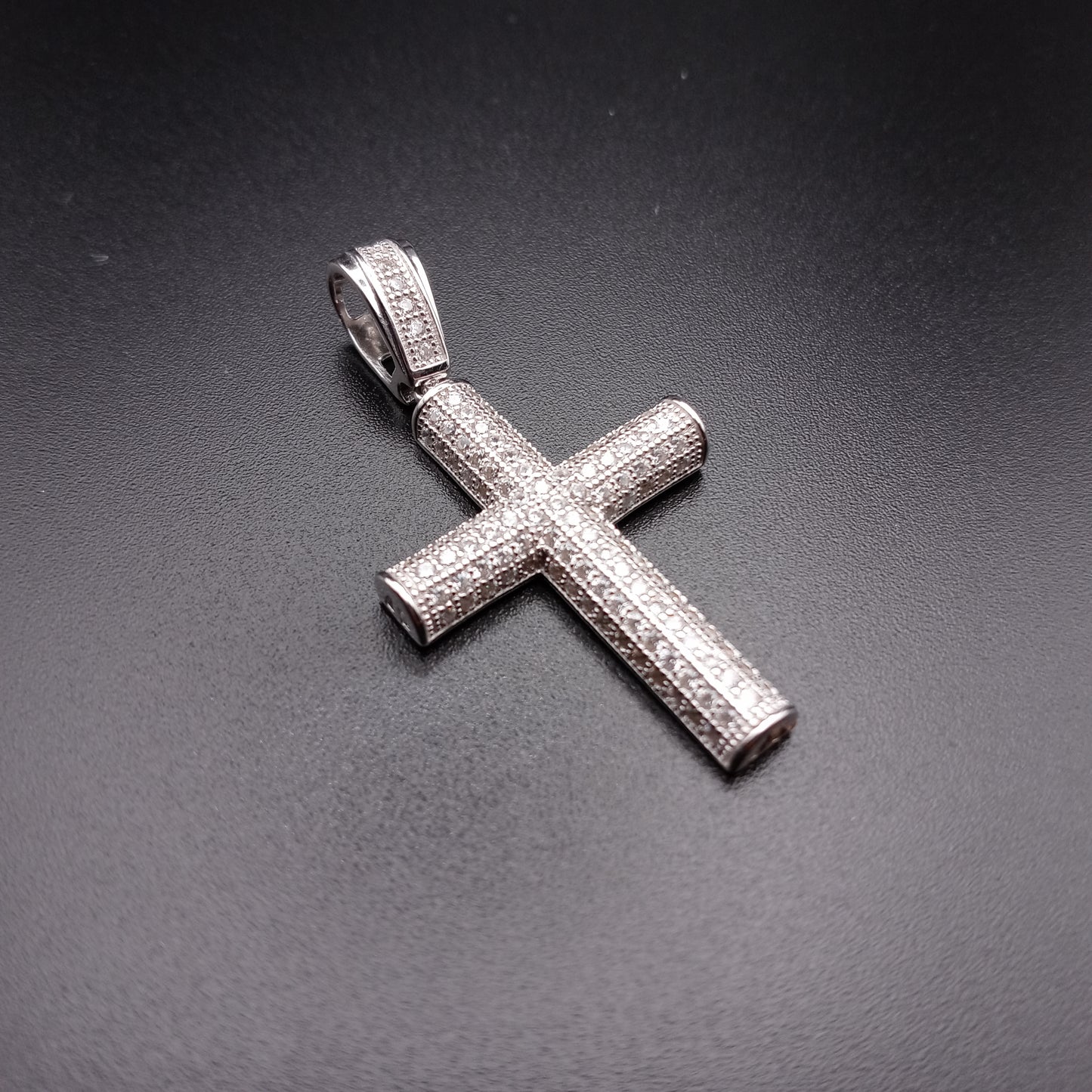 925 Sterling Silver CZ Tube Cross