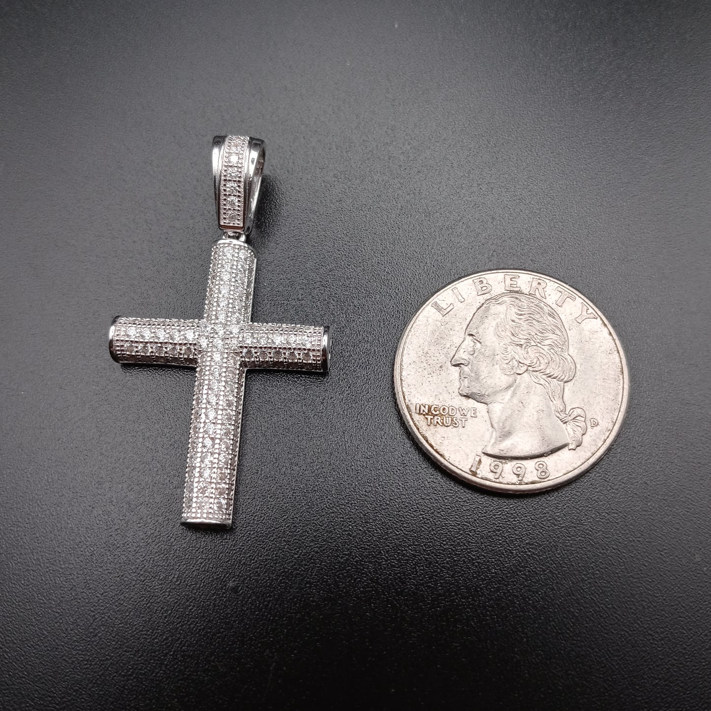 925 Sterling Silver CZ Tube Cross