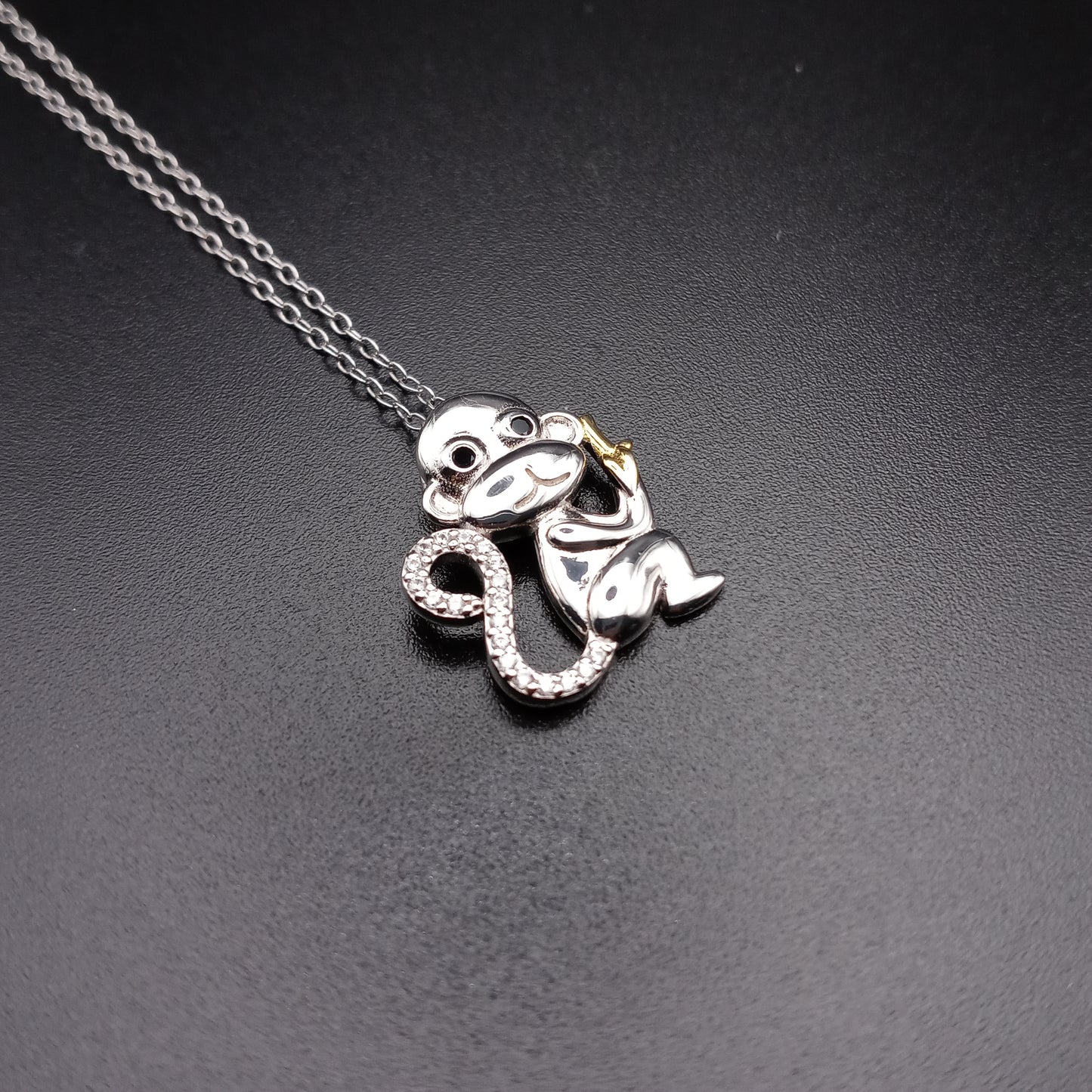 925 Sterling Silver 2 Toned CZ Monkey Necklace - BGP01317