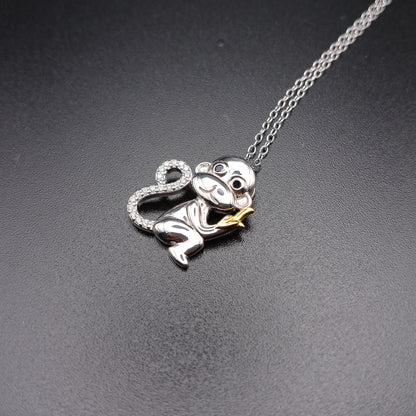 925 Sterling Silver 2 Toned CZ Monkey Necklace - BGP01317