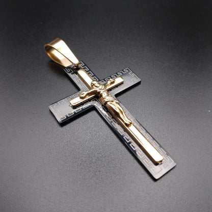 Black & Gold Crucifix Cross Pendant