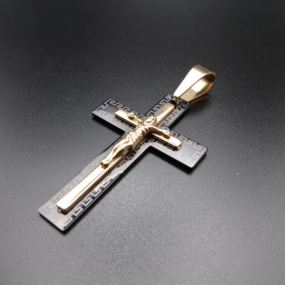 Black & Gold Crucifix Cross Pendant