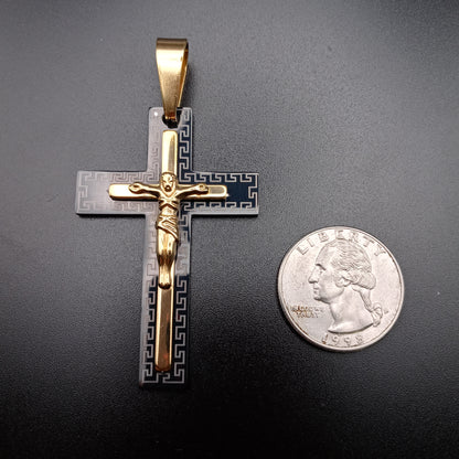 Black & Gold Crucifix Cross Pendant