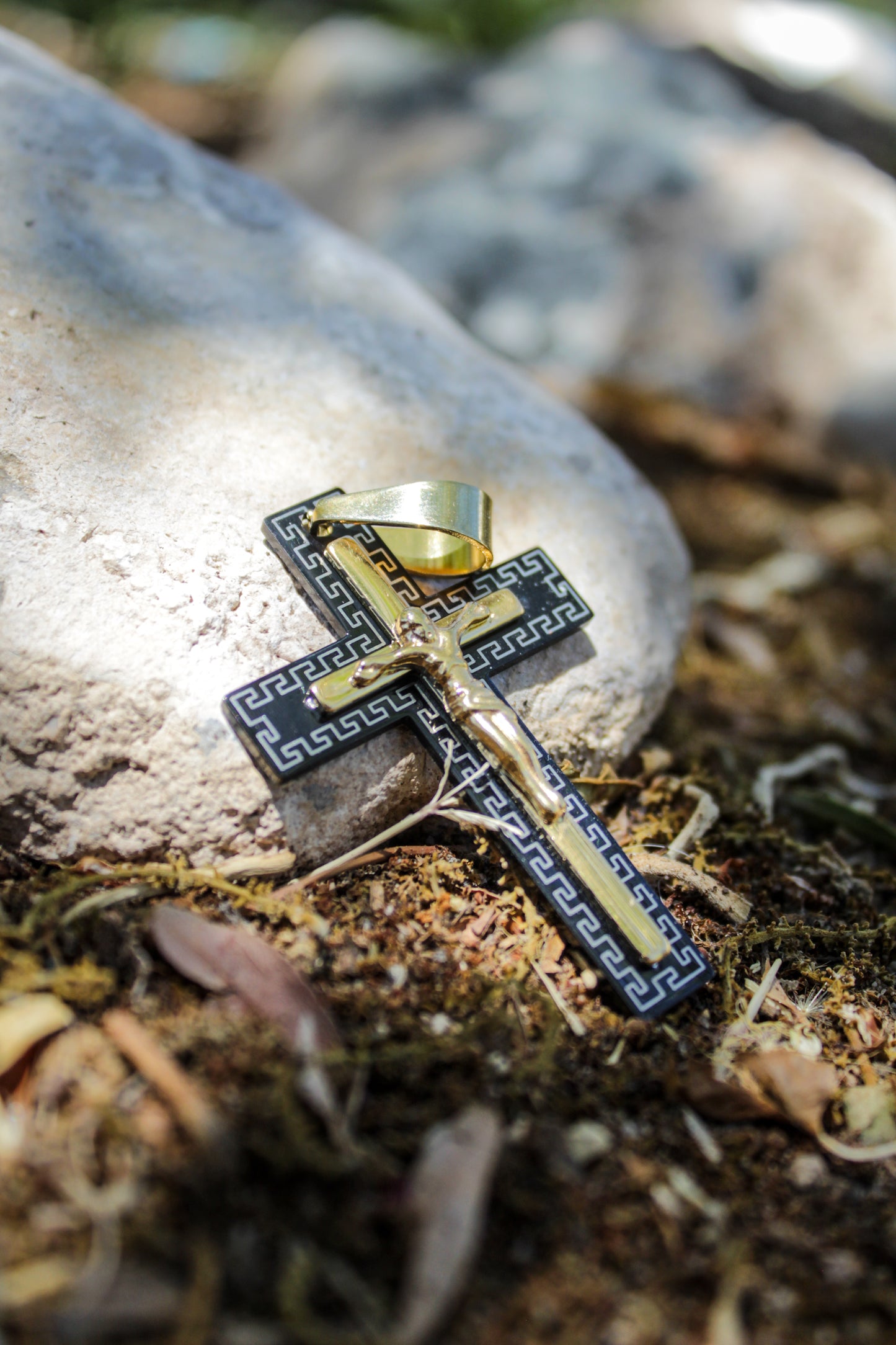 Black & Gold Crucifix Cross Pendant